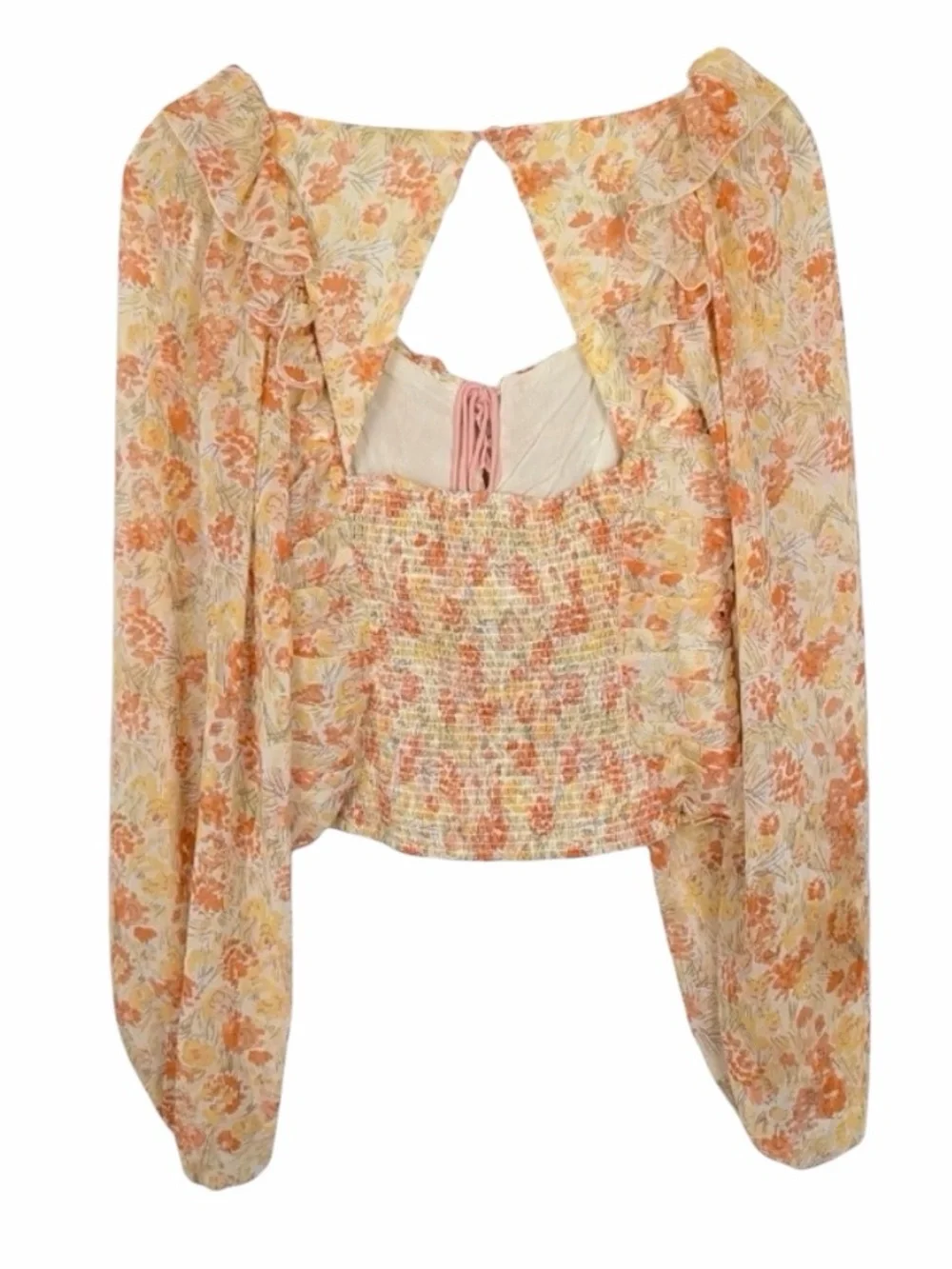Free People Mabel Printed Blouse M Floral Sheer Sleeve Corset Fairy Ren-Faire
